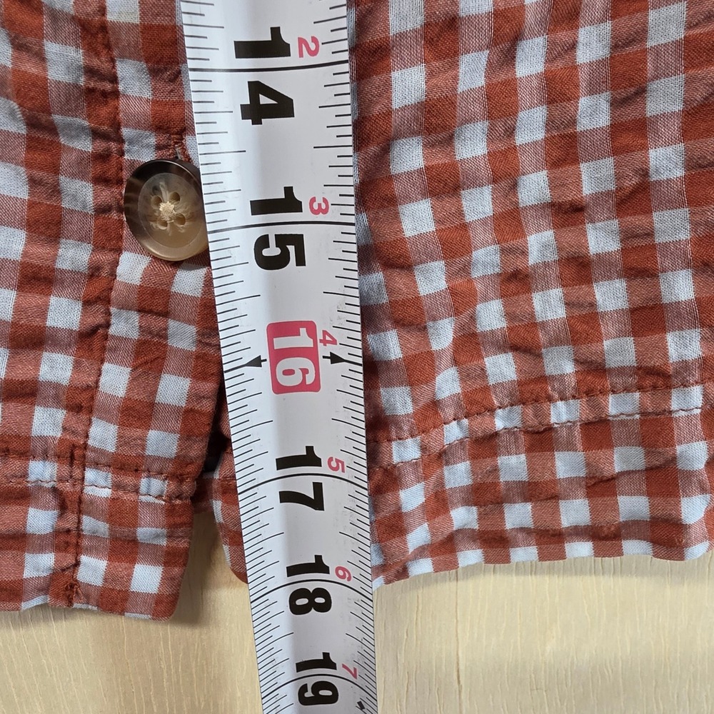 Madewell Gingham Button Front Puff Sleeve Top Terracotta Brown White Size 4 - Picture 5 of 10
